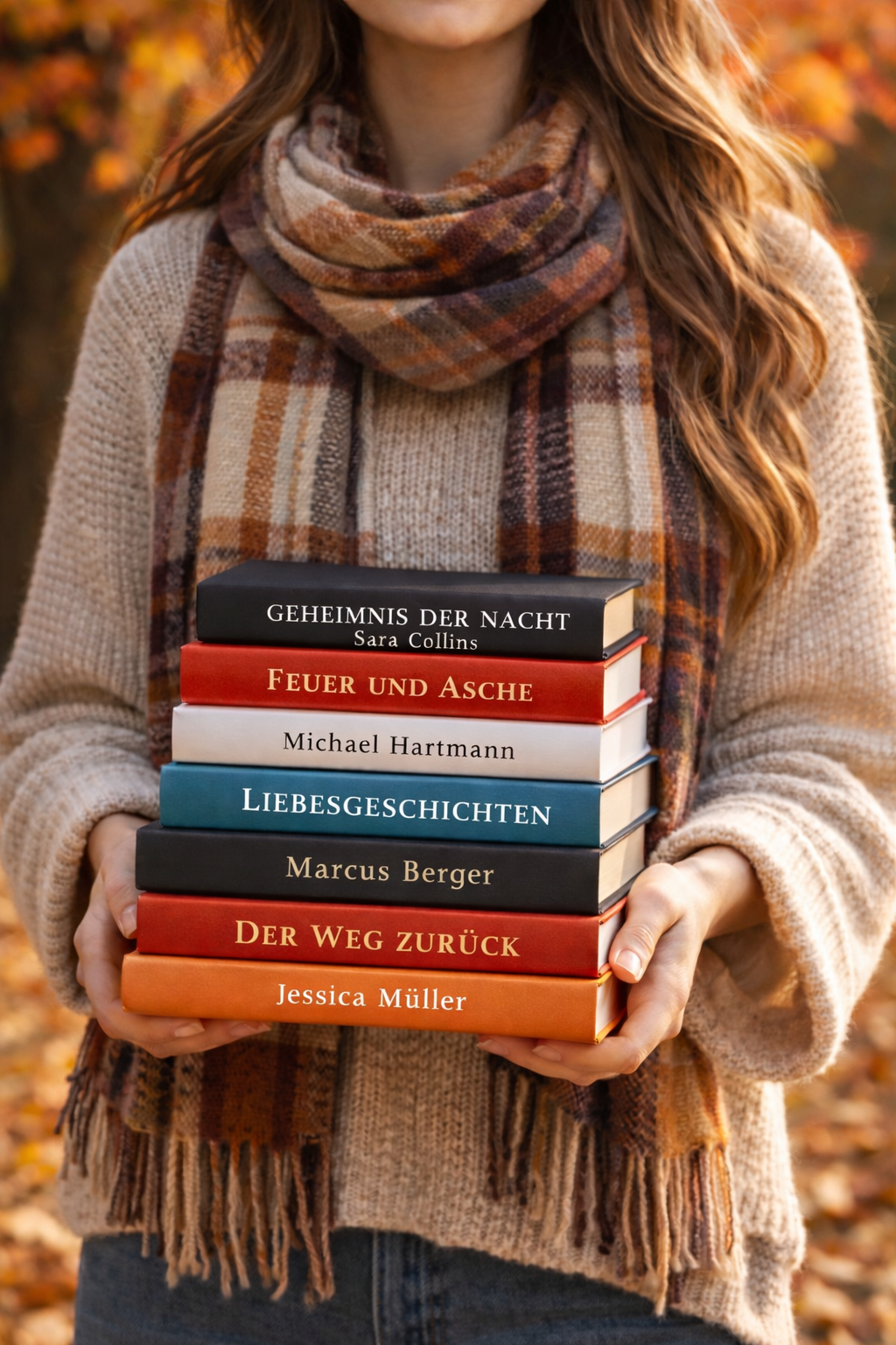 Frau mit Bücherstapel